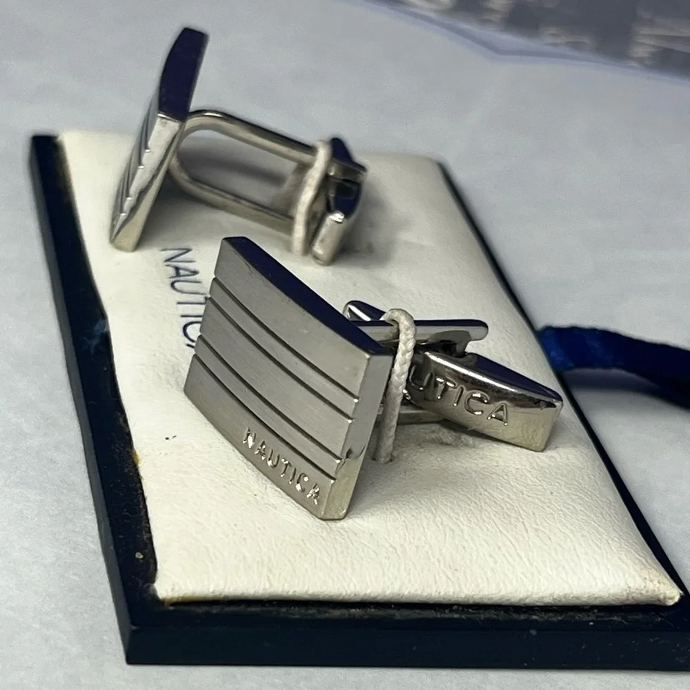 Nautica Silver Ribbed  Cufflinks NEW